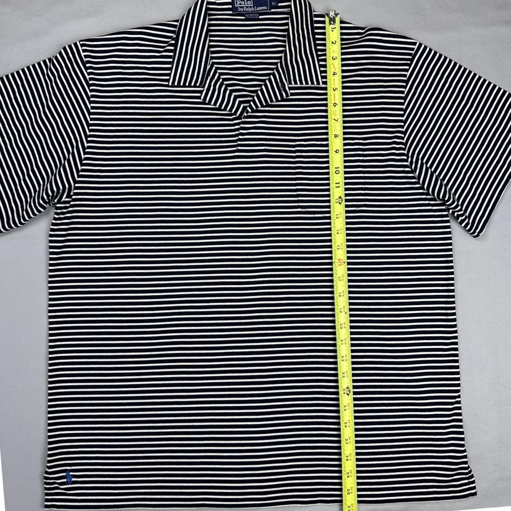 Polo Ralph Lauren Polo Shirt XL Navy White Stripe Cotton Pocket Classic Fit Pony